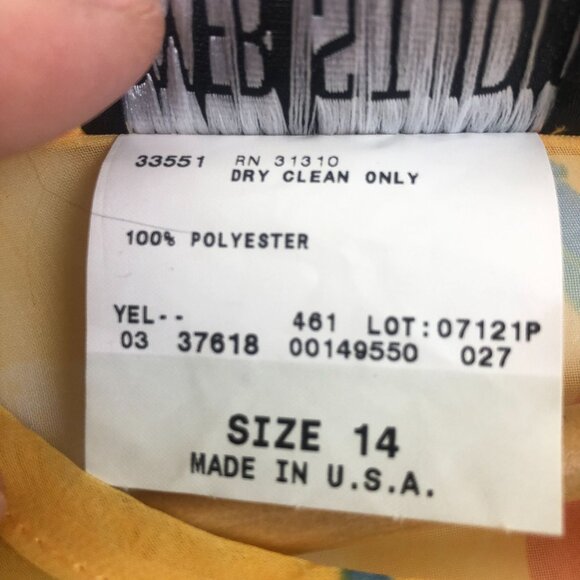 Vtg Byer Studio Women's Sheer Dress Size 14 Floral Print Yellow 3-Tiered Hem - Picture 12 of 12